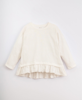 Play Up Baumwoll-T-Shirt mit Rüschen | creme