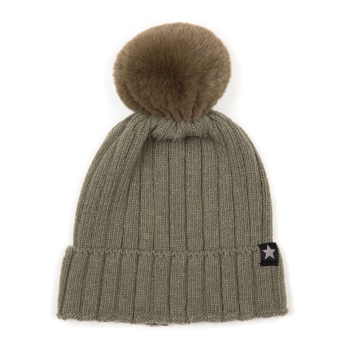 Huttelihut Warmy Mütze mit Pompom - olivgrün