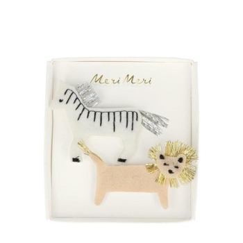 2 Haarspangen aus Filz Zebra und Löwen